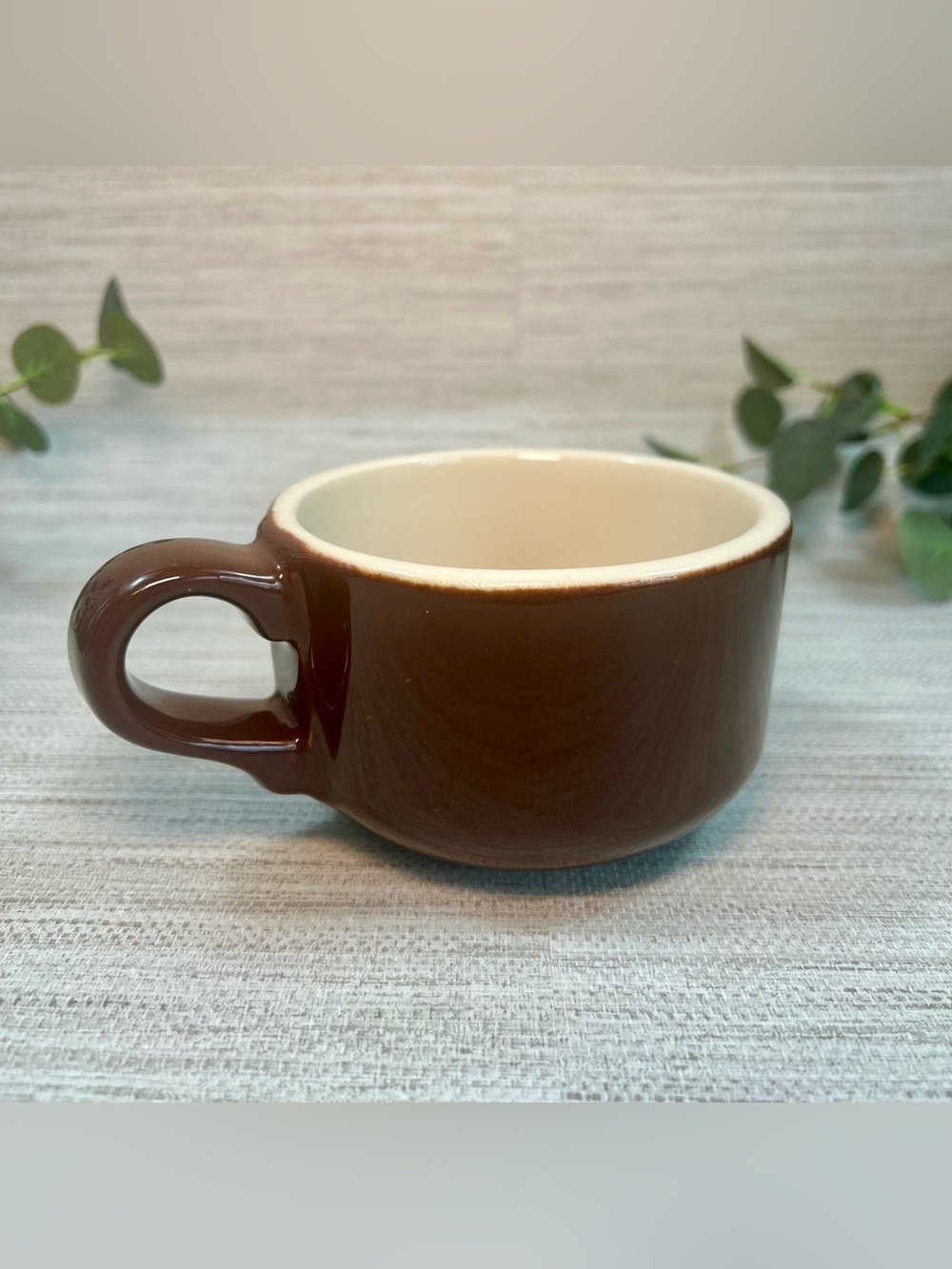 Vintage Brown & Cream Stoneware Coffee Mug Diner Restaurant Ware USA